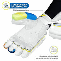 DSC Condor Glider Leather Cricket Batting Gloves for Men, Right Hand – Premium Protection-White/Blue/Yellow - Best Price online Prokicksports.com