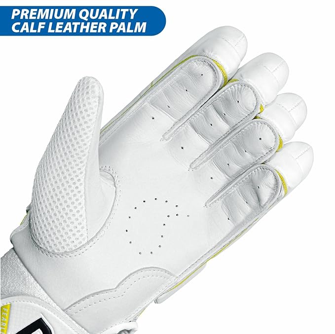 DSC Condor Glider Leather Cricket Batting Gloves for Men, Right Hand – Premium Protection-White/Blue/Yellow - Best Price online Prokicksports.com