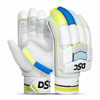 DSC Condor Glider Leather Cricket Batting Gloves for Men, Right Hand – Premium Protection-White/Blue/Yellow - Best Price online Prokicksports.com