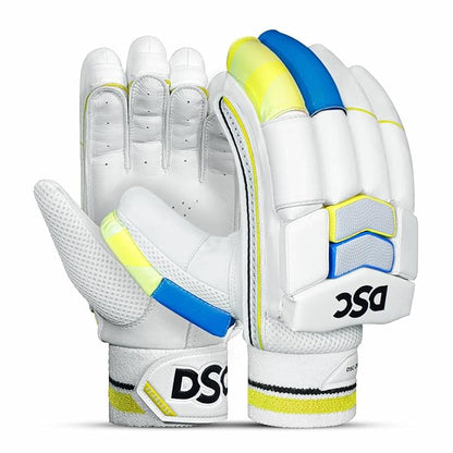 DSC Condor Glider Leather Cricket Batting Gloves for Men, Right Hand – Premium Protection-White/Blue/Yellow - Best Price online Prokicksports.com