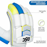 DSC Condor Glider Leather Cricket Batting Gloves for Men, Right Hand – Premium Protection-White/Blue/Yellow - Best Price online Prokicksports.com