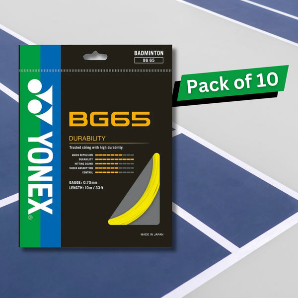 Yonex BG 65 Badminton Strings – 0.70mm Gauge, 10m Set, Pack of 10 (Durable Multifilament Nylon for All-Round Play)