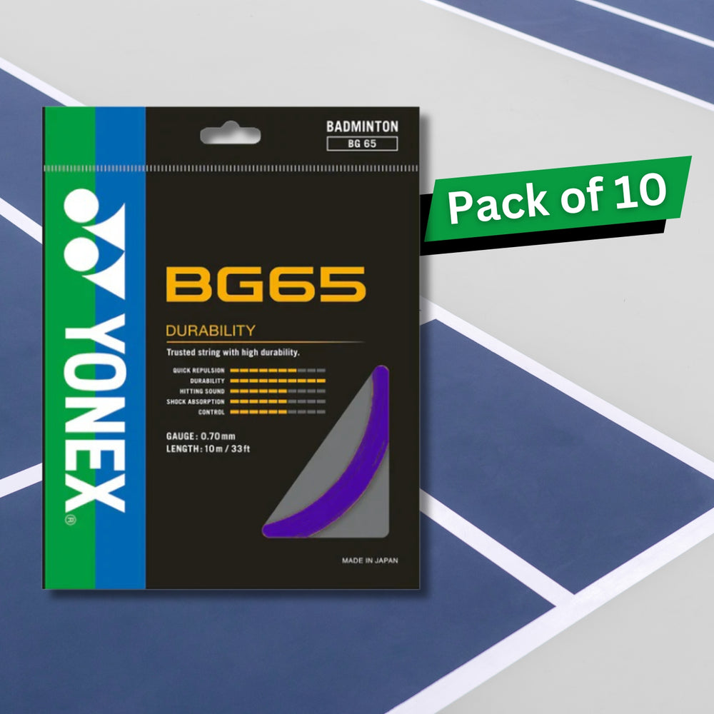 Yonex BG 65 Badminton Strings – 0.70mm Gauge, 10m Set, Pack of 10 (Durable Multifilament Nylon for All-Round Play) - Best Price online Prokicksports.com