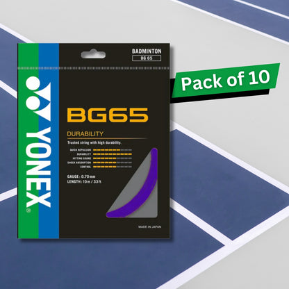 Yonex BG 65 Badminton Strings, 0.70mm - Pack of 10 Strings - Best Price online Prokicksports.com