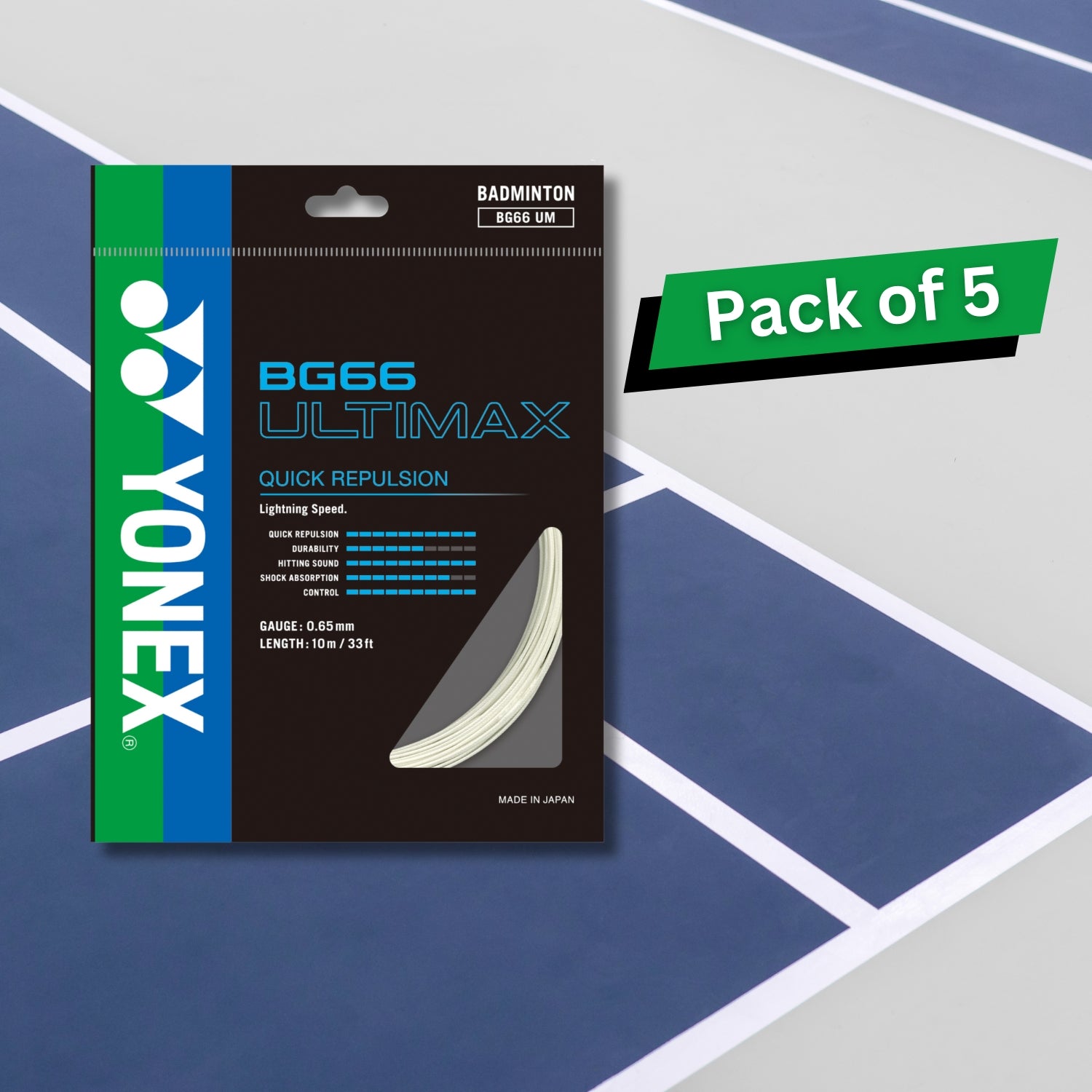 Yonex BG 66 Ultimax Badminton String - Pack of 5 Strings - Best Price online Prokicksports.com
