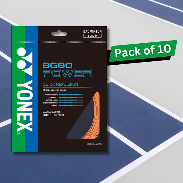 Yonex BG80 Power Badminton Strings, 0.68mm - Pack of 10 Strings