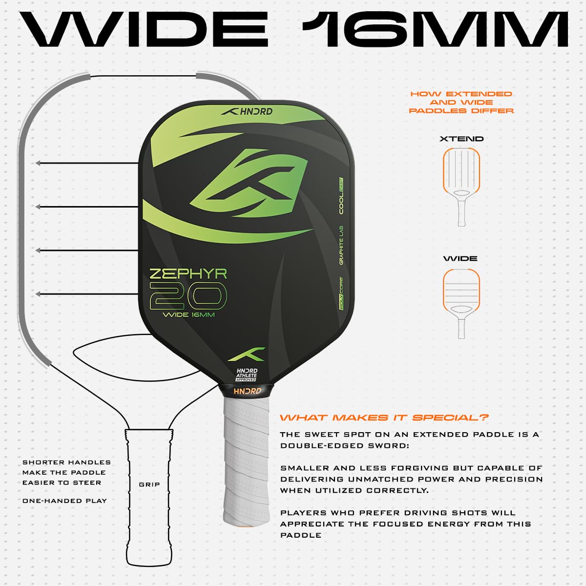 Hundred Zephyr 20 Wide Pickleball Paddle, 16mm Core - Best Price online Prokicksports.com
