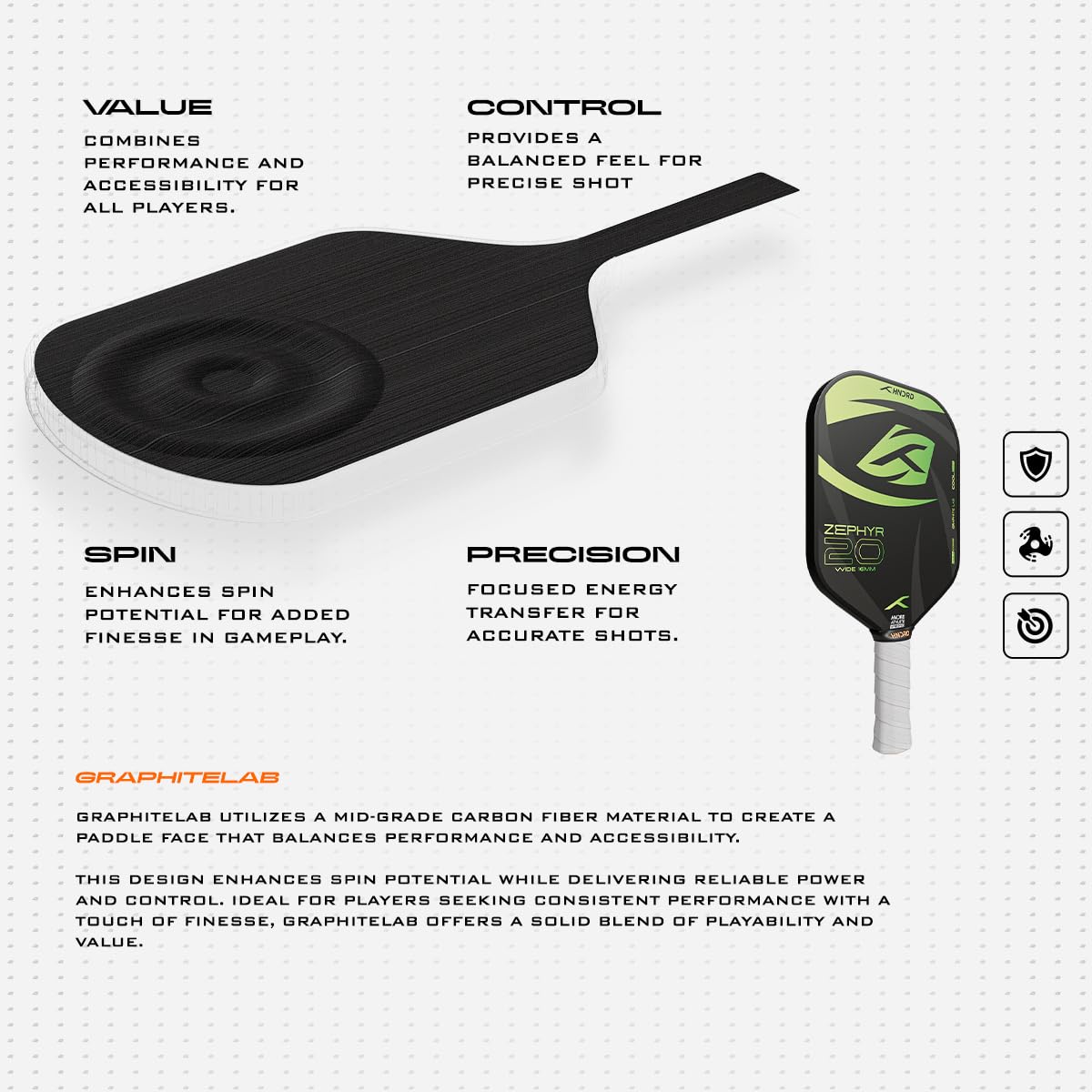 Hundred Zephyr 20 Wide Pickleball Paddle, 16mm Core - Best Price online Prokicksports.com