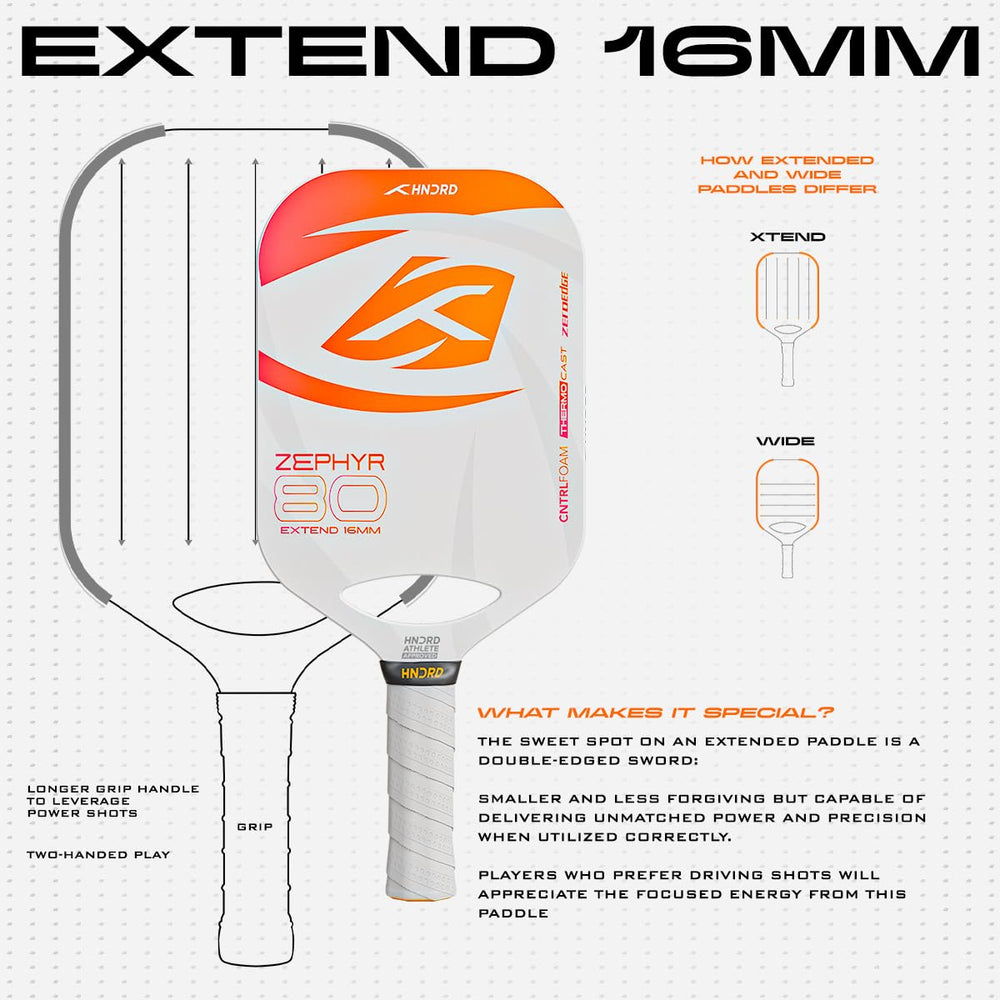 Hundred Zephyr 80 Extend Pickleball Paddle, 16mm Core - Best Price online Prokicksports.com