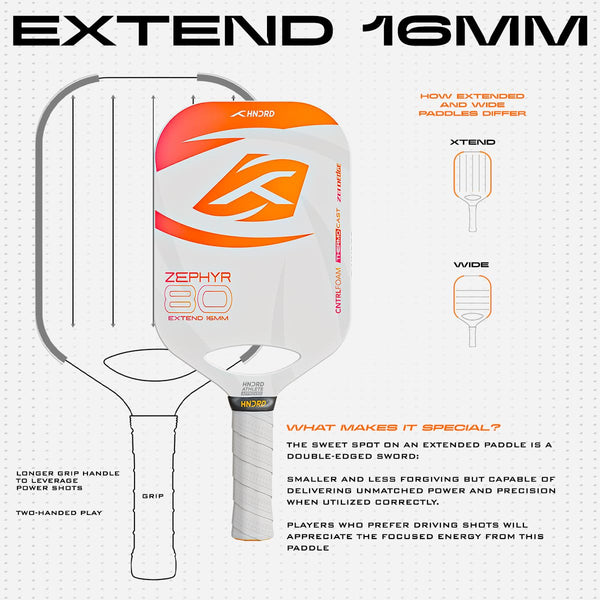 Hundred Zephyr 80 Extend Pickleball Paddle, 16mm Core