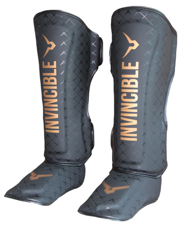 Invincible Combat Shin Guard | 100% PU Construction | Curved Ergonomic Design | Premium Protection for Muay Thai, Kickboxing & MMA