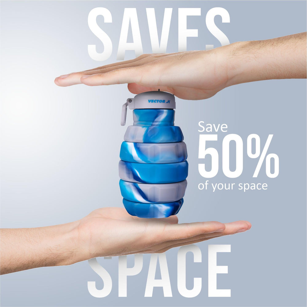 Vector X 500ML Foldable Silicone Water Bottle | Leak-Proof Cap with Lobster Hook | Ultra-Lightweight & Compact Hydration Bottle - Best Price online Prokicksports.com