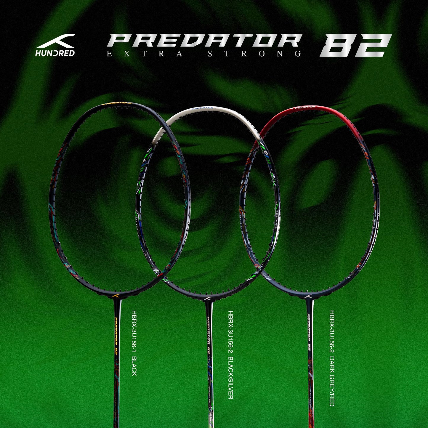 Hundred Predator Extra Strong Japan Made Graphite Unstrung Badminton Racket (38 lbs Max Tension) | Flexible Shaft Attacking Racquet with Full Cover