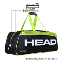 Head Inferno 70 Badminton Kitbag Green Black | Premium Racket Bag with Large Storage | Stylish & Durable Sports Kit Bag for Badminton Players - Best Price online Prokicksports.com