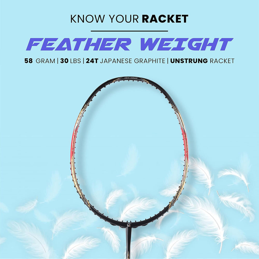 Apacs Feather Weight 55 Unstrung Badminton Racquet | Ultra-Light 58g Frame | High Modulus Graphite | Powerful Smash Control | Advanced Speed Racquet - Best Price online Prokicksports.com