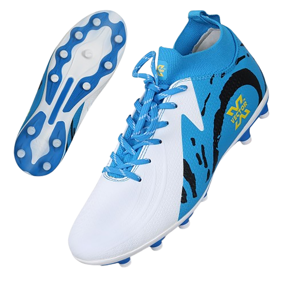 Vector X Octane 2.0 Soccer Football Studs – Imported PU Upper, PU Sole, Embossed Printing, White/Blue - Best Price online Prokicksports.com