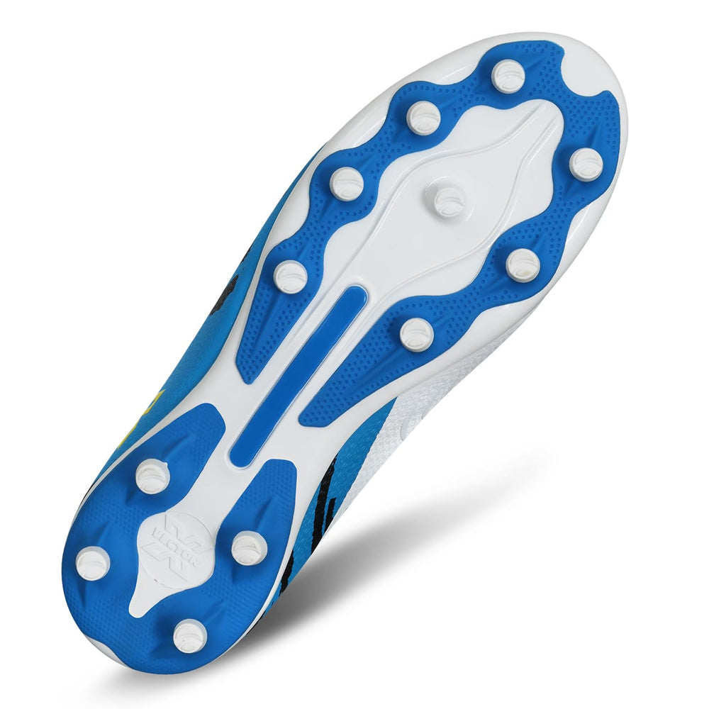 Vector X Octane 2.0 Soccer Football Studs – Imported PU Upper, PU Sole, Embossed Printing, White/Blue - Best Price online Prokicksports.com