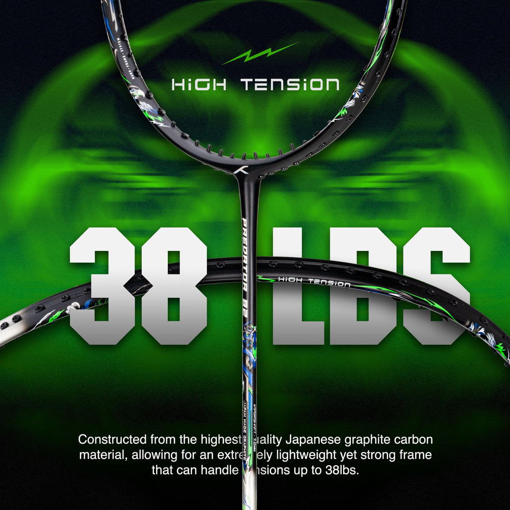 Hundred Predator Extra Strong Japan Made Graphite Unstrung Badminton Racket (38 lbs Max Tension) | Flexible Shaft Attacking Racquet with Full Cover - Best Price online Prokicksports.com