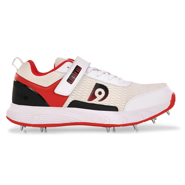 Dnine Warrior-1 Bowling Spikes Cricket Shoes  – White/Red, High-Performance Grip & Comfort for Bowlers
