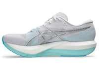 Asics Magic Speed 5 Unisex Running Shoes | White/Pure Silver, Carbon Plate, FF Leap & FF Blast Plus Cushioning, 7 mm Drop, 50 g Lighter, Engineered Mesh Upper, Speed & Race Day