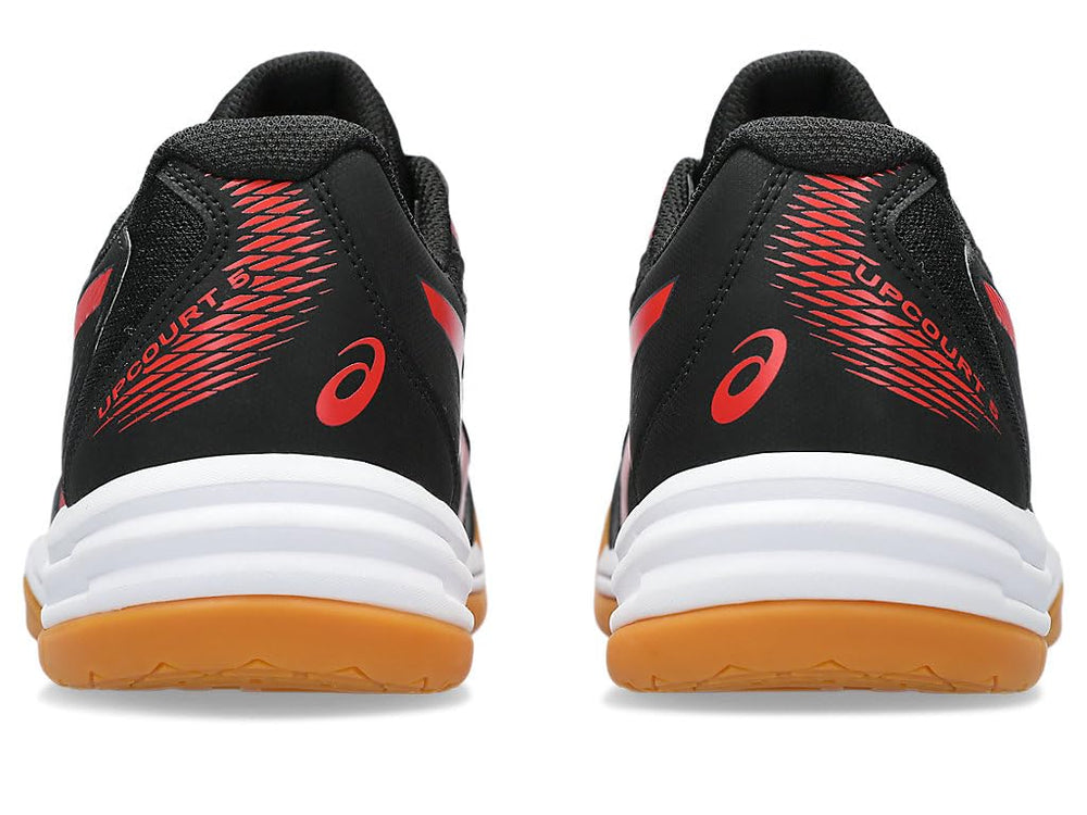 Asics Upcourt 5 Badminton Shoes | Black/Classic Red, Lightweight Design, Broad Mesh Paneling, Supportive Midfoot Overlays, Reinforced Toe & Heel Counter, Flexible Comfort Fit - Best Price online Prokicksports.com