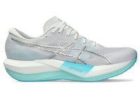 Asics Magic Speed 5 Unisex Running Shoes | White/Pure Silver, Carbon Plate, FF Leap & FF Blast Plus Cushioning, 7 mm Drop, 50 g Lighter, Engineered Mesh Upper, Speed & Race Day