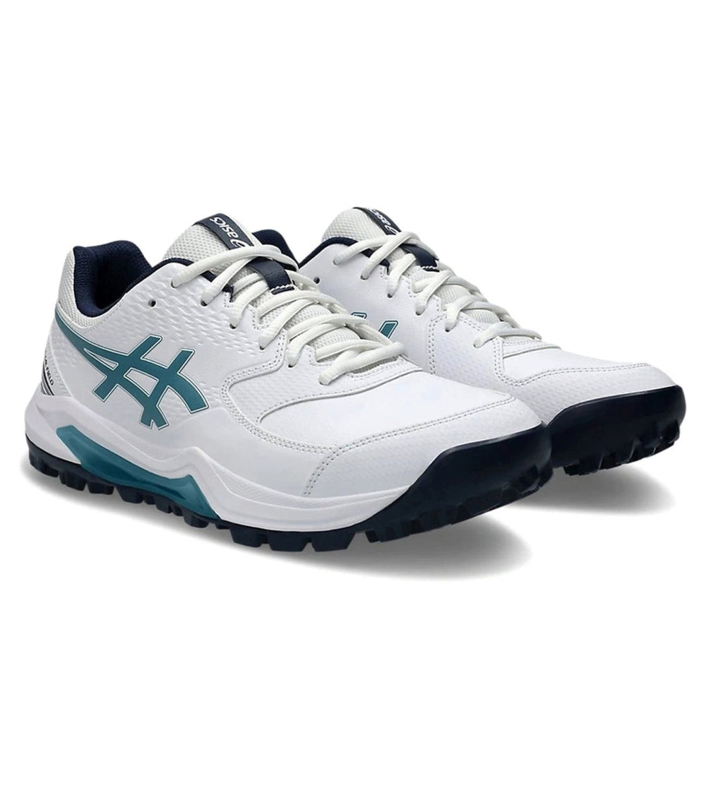 Asics Gel-Lethal Field 2 Men’s Cricket Shoes | White & Atlantis Blue, GEL Shock Absorption, Microfibre Leather Upper, Rubber Sole, Lightweight Comfort & Stability