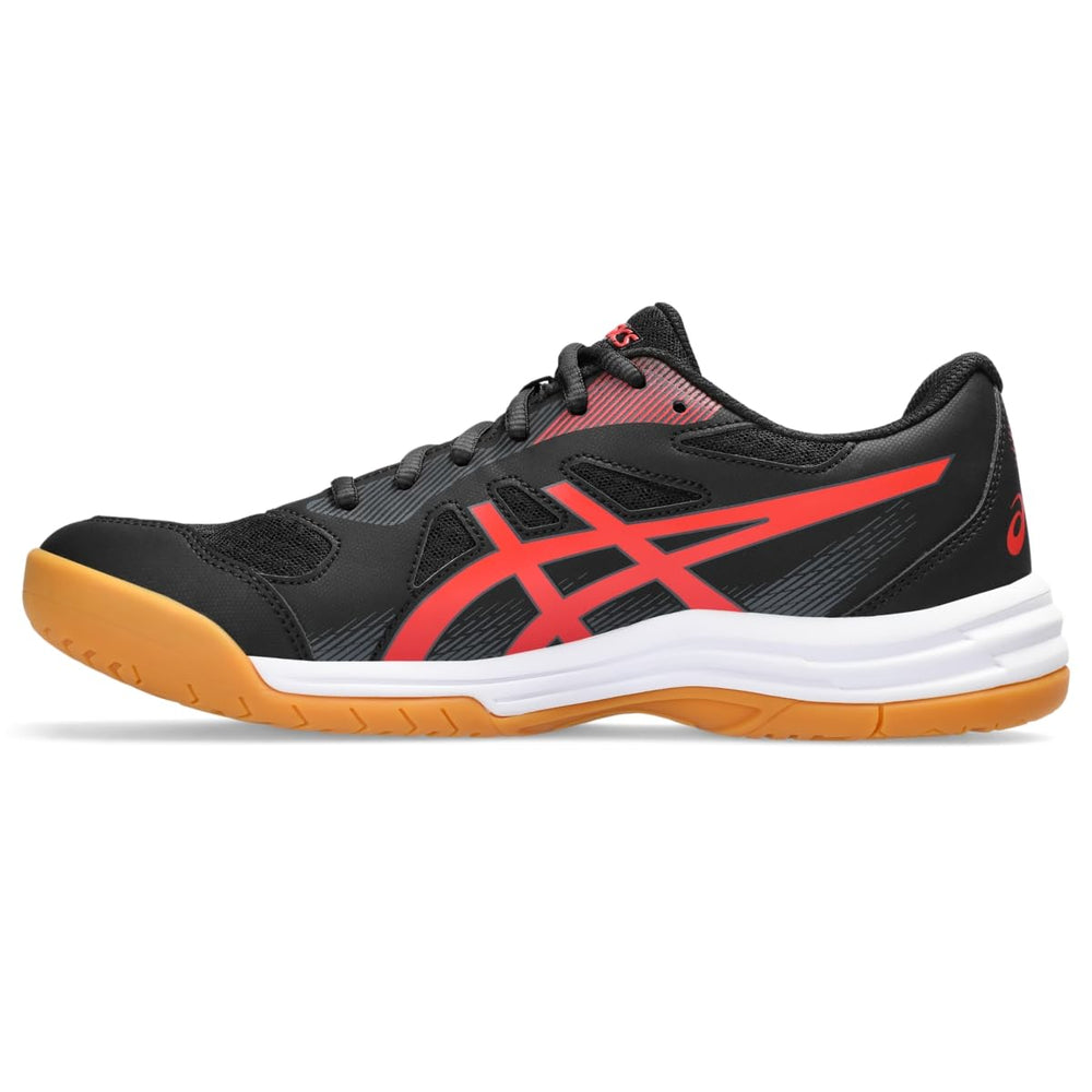 Asics Upcourt 5 Badminton Shoes | Black/Classic Red, Lightweight Design, Broad Mesh Paneling, Supportive Midfoot Overlays, Reinforced Toe & Heel Counter, Flexible Comfort Fit