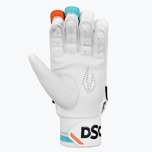 DSC Rage Cricket Batting Gloves | Leather Palm, Pre-Curved Foam Finger Rolls & Airflow Gusset | Right Hand
