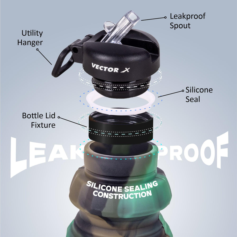 Vector X 500ML Foldable Silicone Water Bottle | Leak-Proof Cap with Lobster Hook | Ultra-Lightweight & Compact Hydration Bottle - Best Price online Prokicksports.com