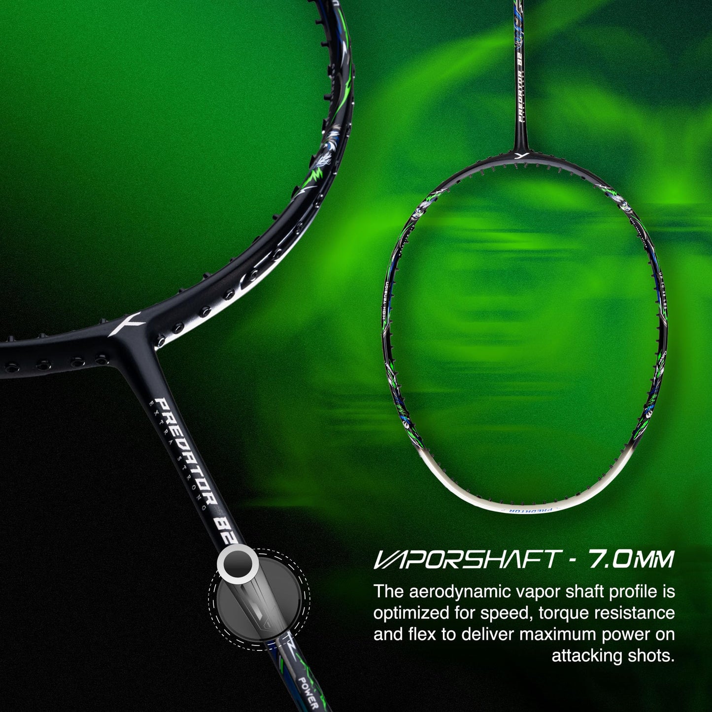 Hundred Predator Extra Strong Japan Made Graphite Unstrung Badminton Racket (38 lbs Max Tension) | Flexible Shaft Attacking Racquet with Full Cover