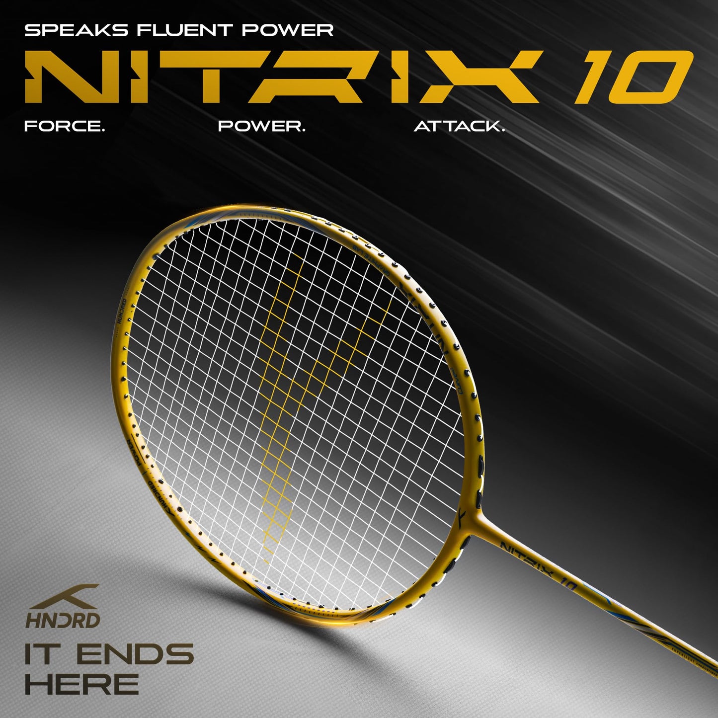 Hundred Nitrix 10 Badminton Racket (Strung) | Head-Heavy Carbon Fiber Attacking Racquet with Full Cover | Max Tension 30 lbs