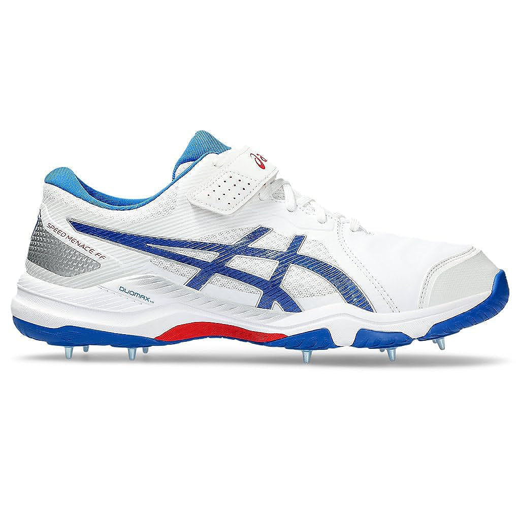 Asics Speed Menace FF Metal Spikes Cricket Shoes - White/Tuna Blue - Best Price online Prokicksports.com