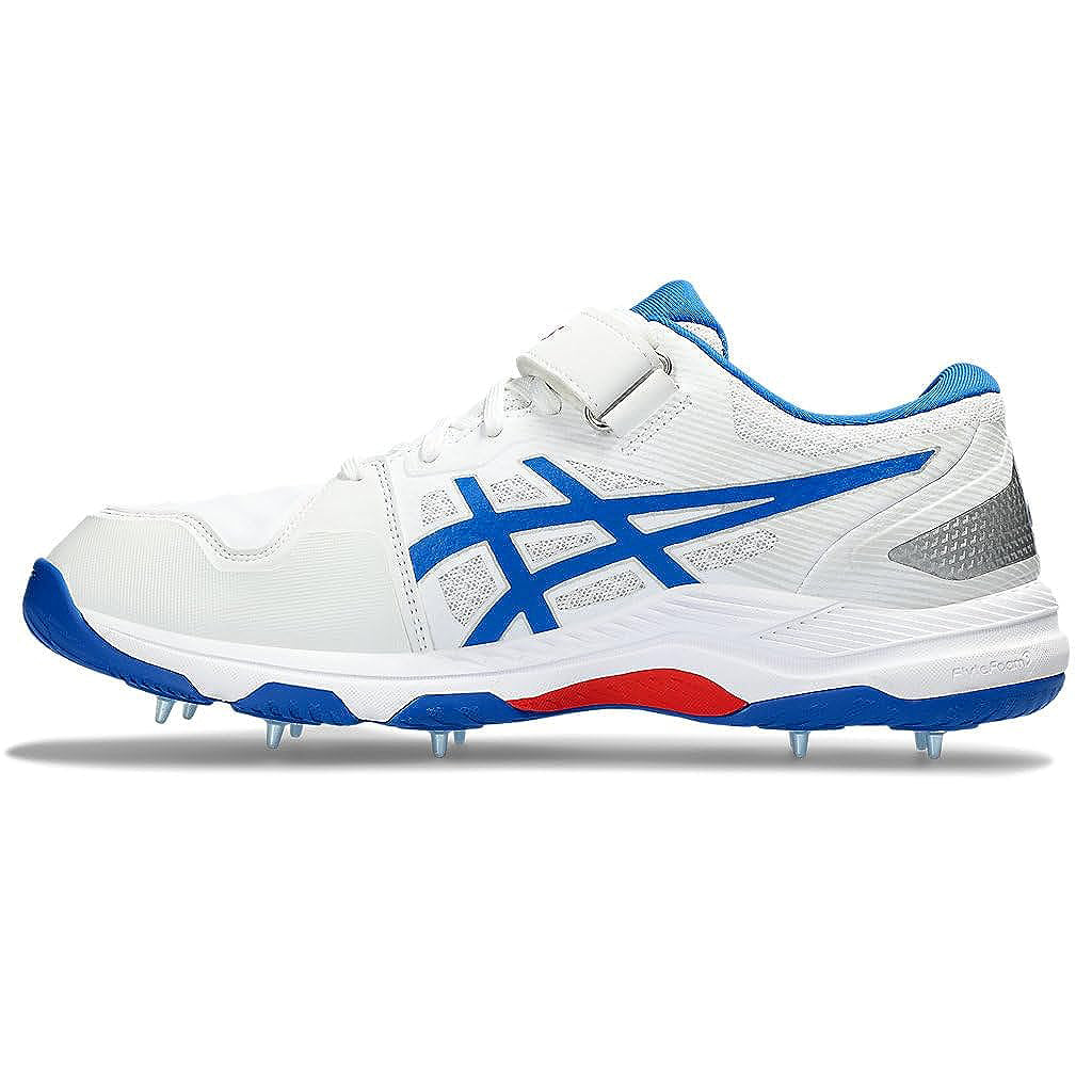 Asics Speed Menace FF Metal Spikes Cricket Shoes - White/Tuna Blue - Best Price online Prokicksports.com