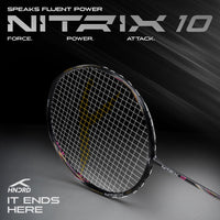 Hundred Nitrix 10 Badminton Racket (Strung) | Head-Heavy Carbon Fiber Attacking Racquet with Full Cover | Max Tension 30 lbs - Best Price online Prokicksports.com