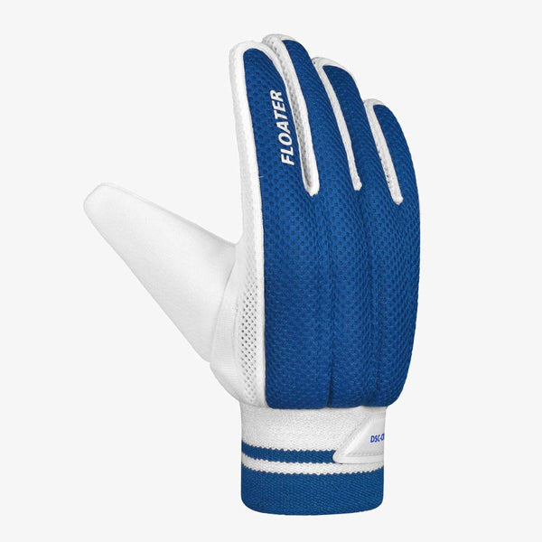 DSC Floater Indoor Cricket Batting Gloves | Cotton Palm, Full-Finger Design | White/Blue, Adult