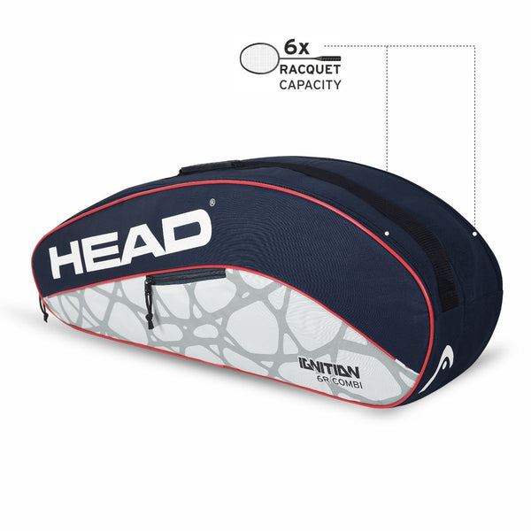 Head Ignition 6R Combi Badminton Kitbag Navy Grey | Durable Racket Bag with 6 Racket Capacity | Spacious Sports Kit Bag for Players & Professionals