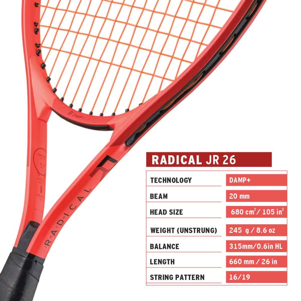 HEAD Radical Junior 26 Strung Tennis Racquet – 245 Grams, Grip Size 00 (3 7/8), Age 9–11 Years | Lightweight Graphite Composite Kids Tennis Racket | Orange/Black - Best Price online Prokicksports.com