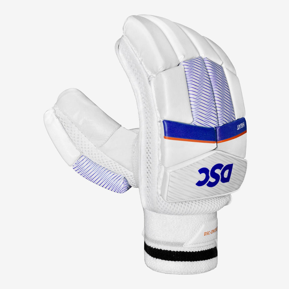 DSC Heat Cricket Batting Gloves | Leather Palm, Pre-Curved Foam Finger Rolls & Airflow Gusset | Left Hand