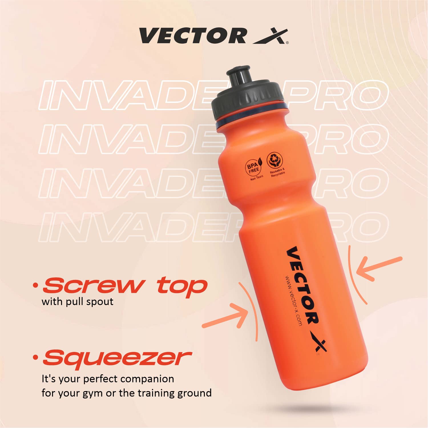 Vector X  Invader Pro Sports Bottle, Orange - 600ML - Best Price online Prokicksports.com