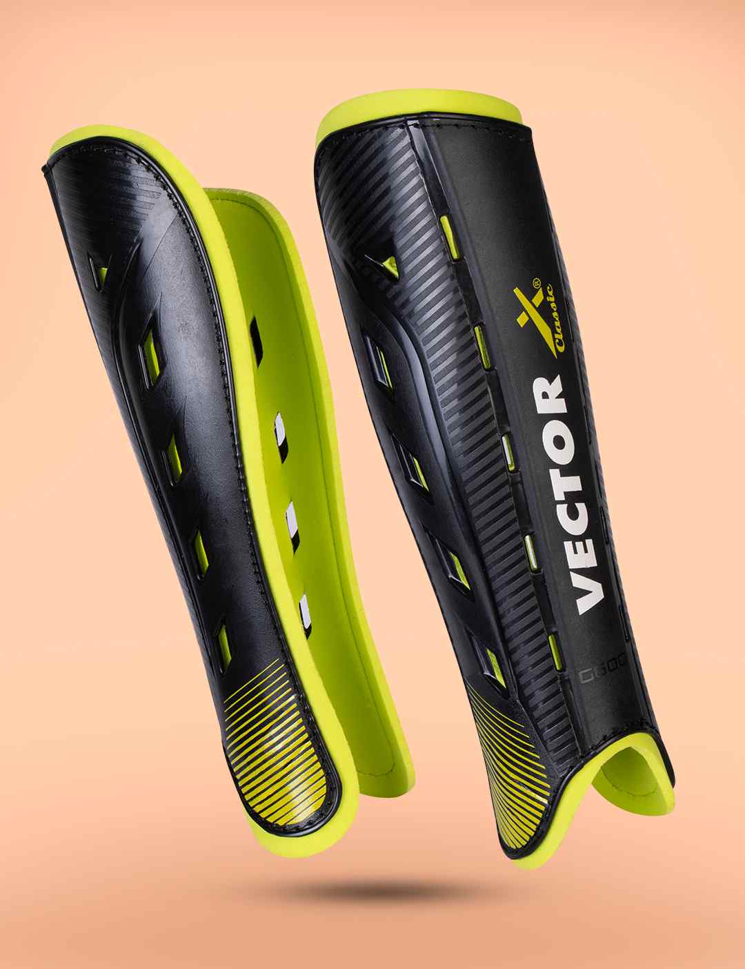 Vector X Classic Hockey Shin Guard (Black/Neon Green) | Field Hockey Leg & Ankle Guards for Junior & Senior Players