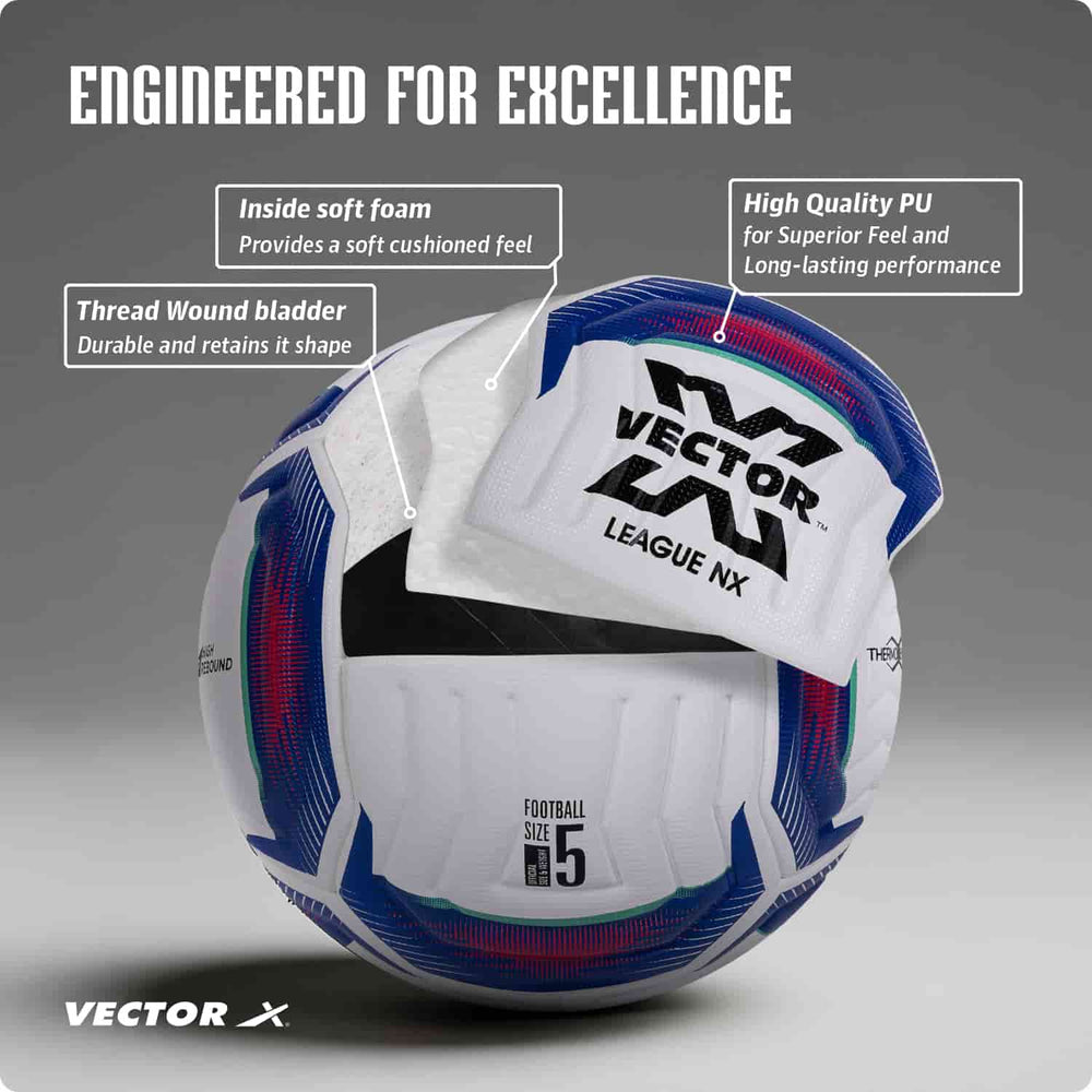 Vector X League NX Thermo Bonded PU Football (Size 5) | Water-Resistant Match & Training Soccer Ball