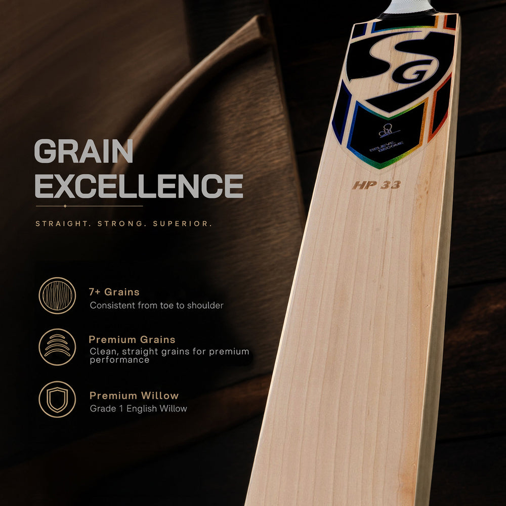 SG HP 33 English Willow Cricket Bat - SH | Y1 Grade Willow with Harrow Size, Thick Edges & Lightweight Power