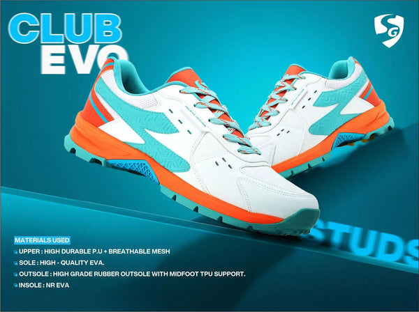 SG Club Evo Cricket Shoes Rubber | Lightweight Cricket Shoes with Rubber Outsole, EVA Cushioning & Breathable Mesh Upper