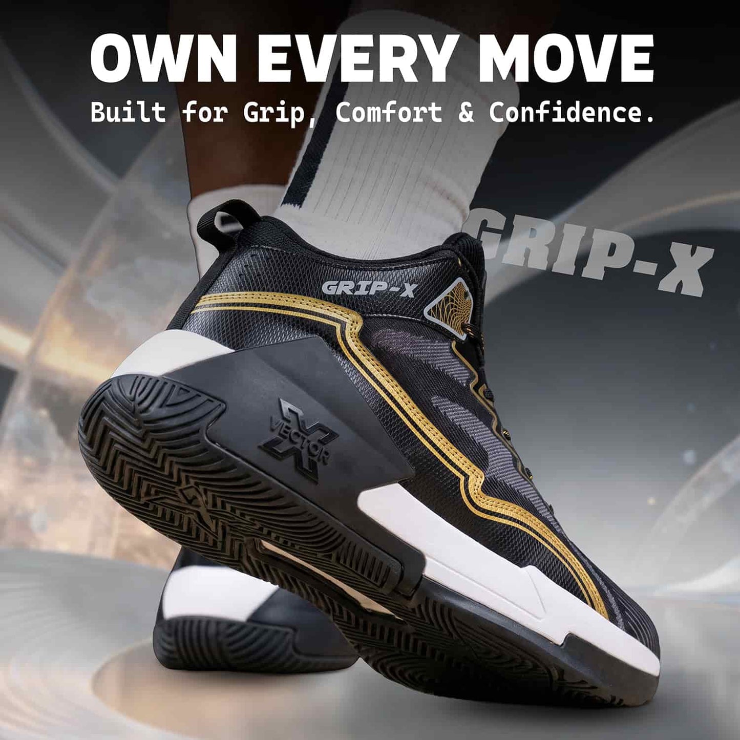Vector X Grip X Basketball Shoes | High-Top Basketball Shoes with EVA Cushioning, Anti-Slip Rubber Outsole & Breathable Mesh Upper - Best Price online Prokicksports.com