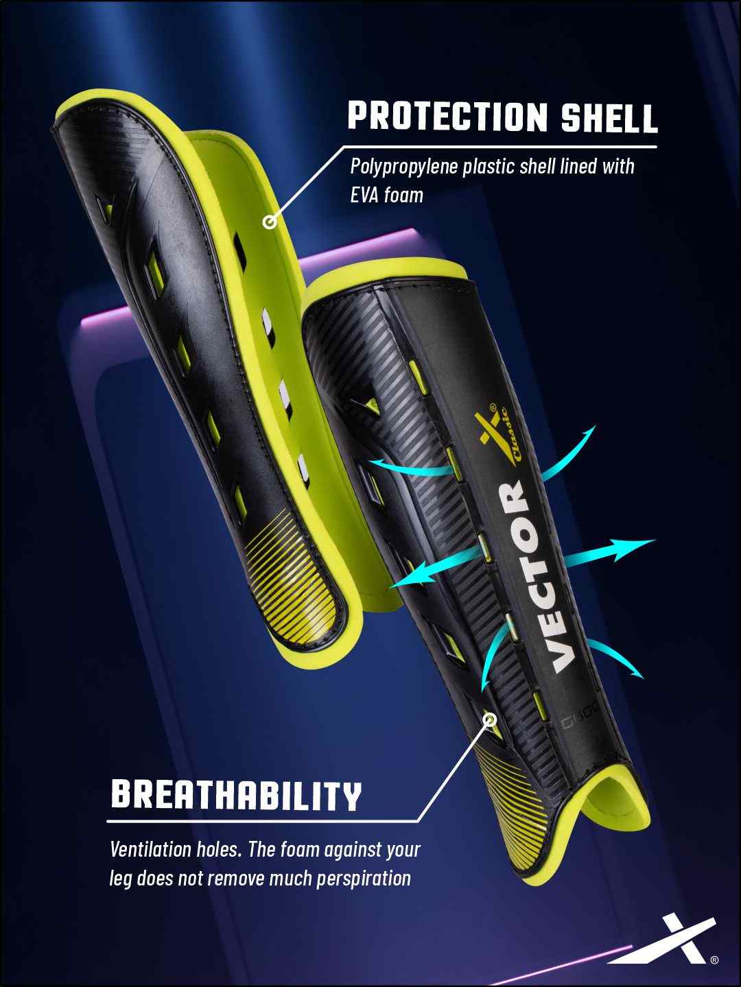Vector X Classic Hockey Shin Guard (Black/Neon Green) | Field Hockey Leg & Ankle Guards for Junior & Senior Players