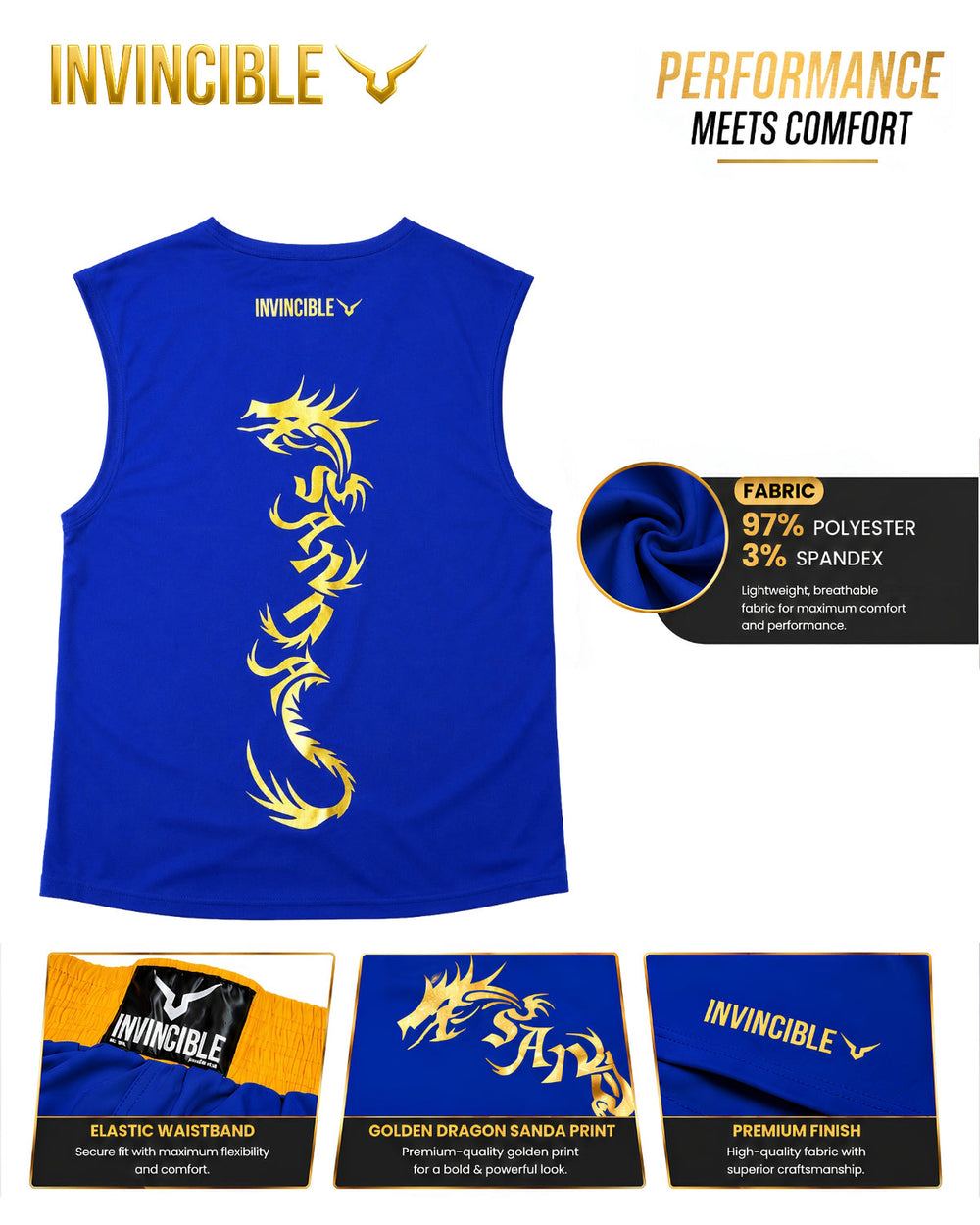 Invincible Men's Feather Weight Stretch Wushu Kit | Polyester-Spandex Moisture-Wicking Martial Arts Training Set