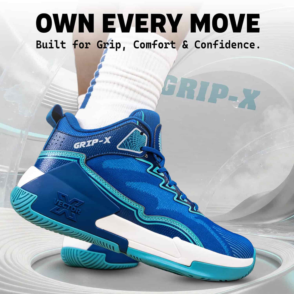 Vector X Grip X Basketball Shoes | High-Top Basketball Shoes with EVA Cushioning, Anti-Slip Rubber Outsole & Breathable Mesh Upper - Best Price online Prokicksports.com