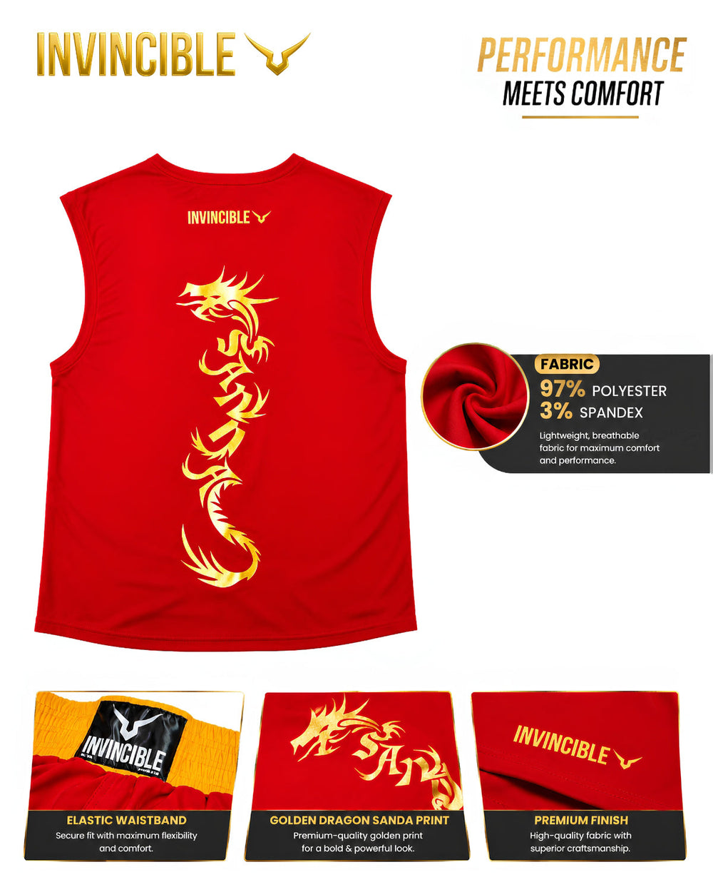 Invincible Men's Feather Weight Stretch Wushu Kit | Polyester-Spandex Moisture-Wicking Martial Arts Training Set