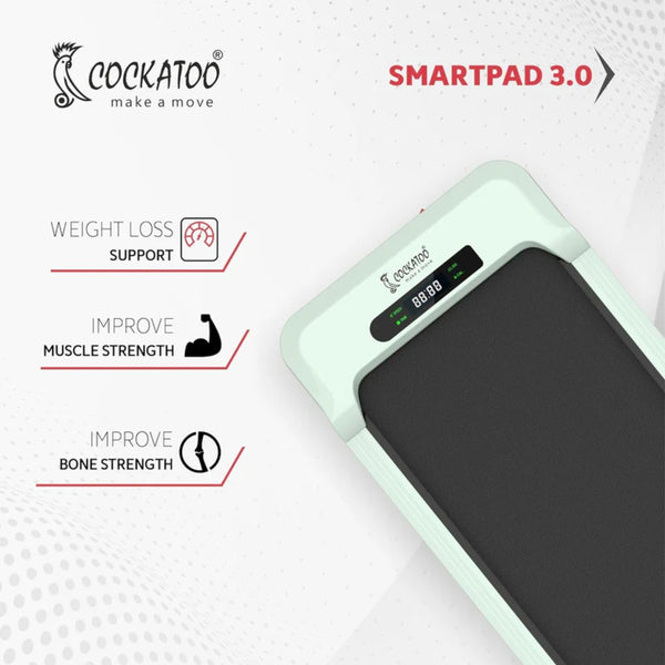 Cockatoo Smartpad 3.0 Walkpad White/Green | Compact Smart Walking Pad for Home Fitness | Space-Saving Cardio Solution
